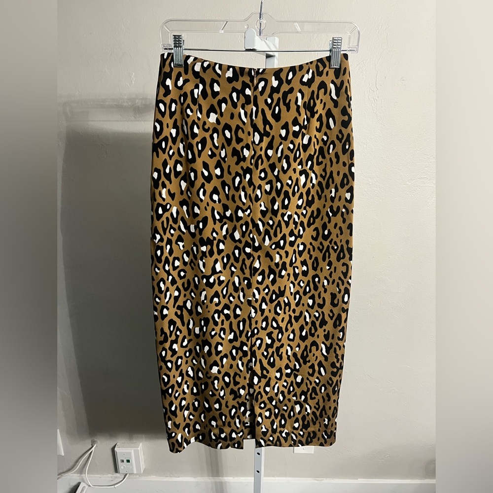 Diane Von Furstenberg  DVF Leopard pencil Skirt Brown Black sz 8 - Picture 5 of 5